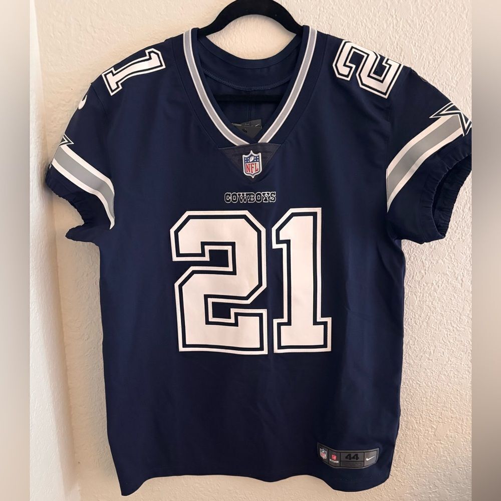 Cowboy Elliott Nike Blue and White Jersey with Number 21